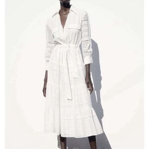 ZARA Openwork Embroidered Eyelet Dress White